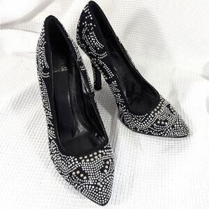 SHIEKH! GORGEOUS BLACK VEGAN SUEDE RHINESTONE PATTERNED PUMPS, HEELS! SZ 6.5